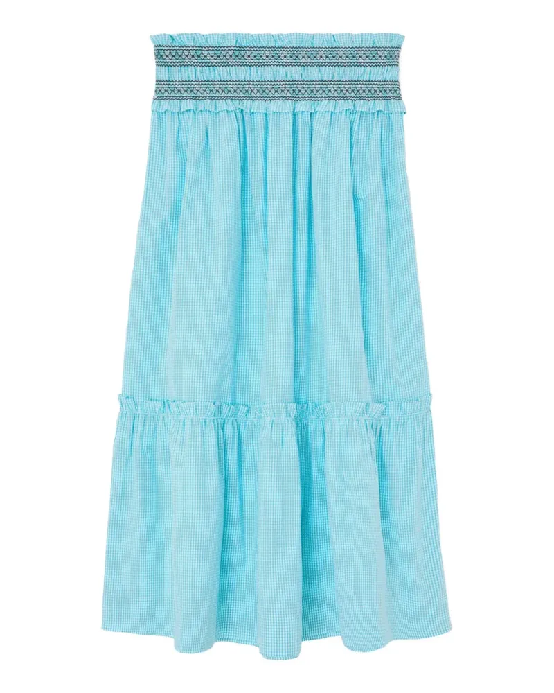 Ganni checked smocked midi skirt - Blau Blau