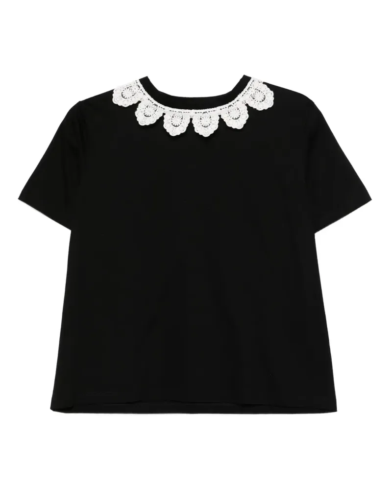 Parlor T-Shirt mit Spitzenborten - Schwarz Schwarz