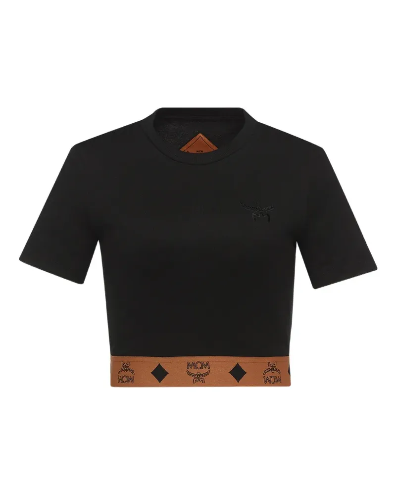MCM monogram-detail cropped T-shirt - Schwarz Schwarz