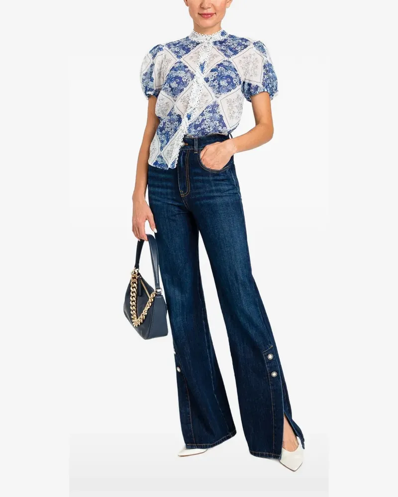 Twin-Set Rombi floral-print puff-sleeve blouse - Blau Blau