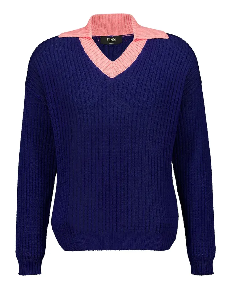 Fendi V-neck ribbed-knit sweater - Blau Blau