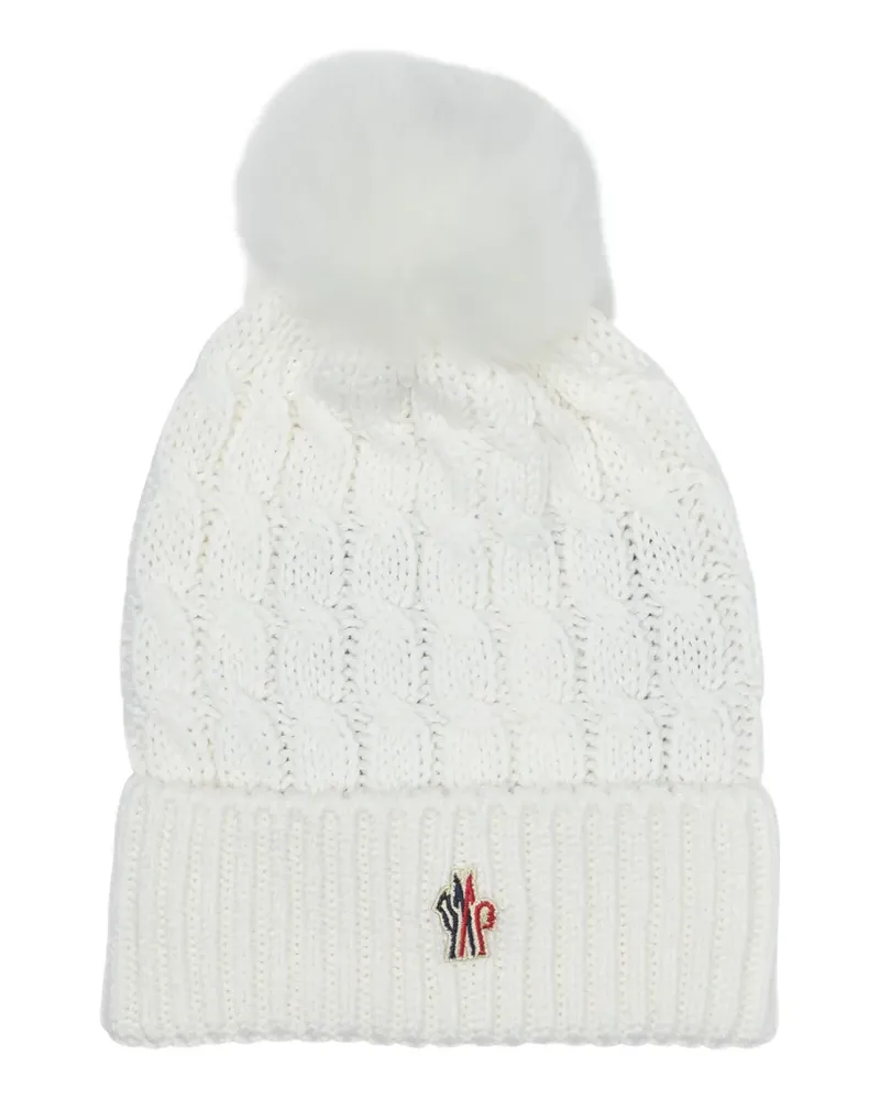 Moncler Beanie mit Zopfstrickmuster - Weiß Weiß