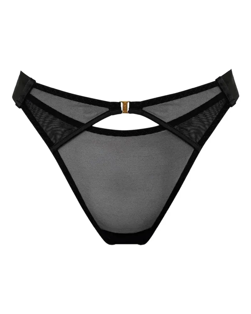 Bordelle Signature Tanga mit breiten Riemen - Schwarz Schwarz