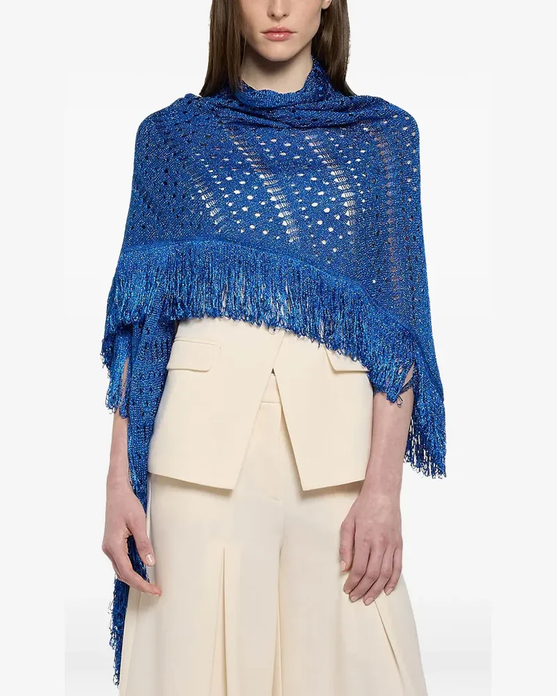 Simona Corsellini Gestrickter Poncho mit Fransen - Blau Blau