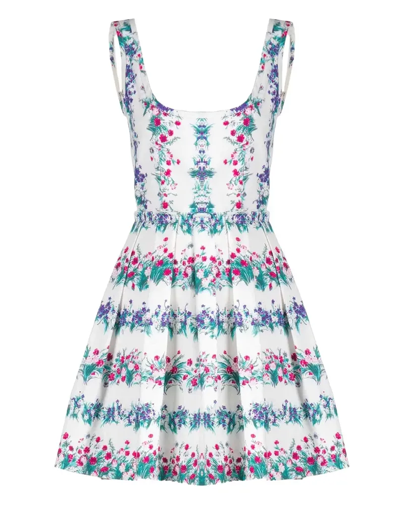 Luisa Beccaria Faltenkleid mit Blumen-Print - Weiß Weiß