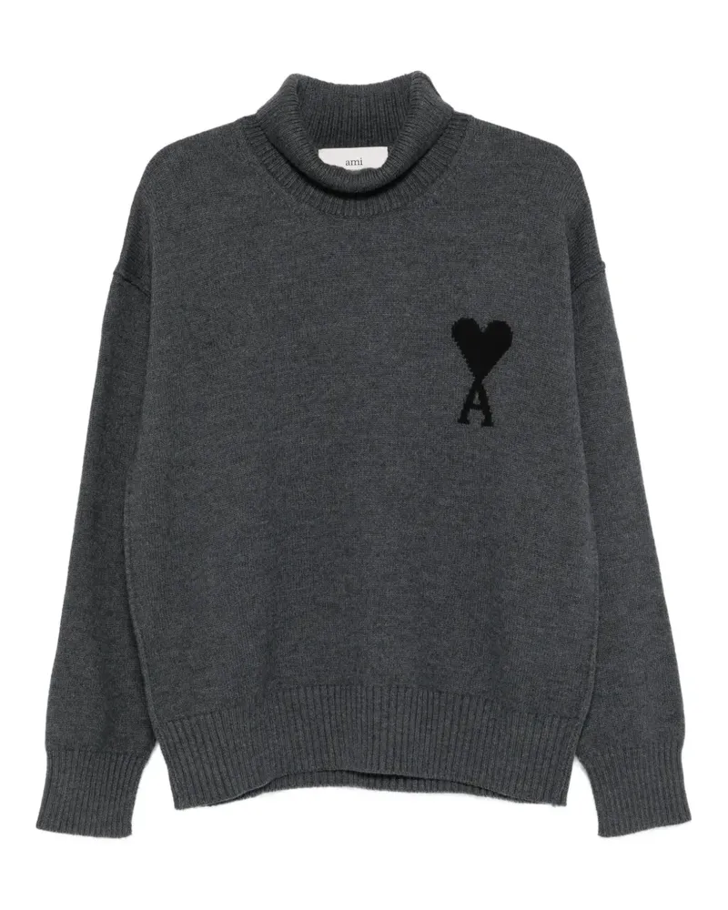 AMI Paris Rollkragenpullover mit Herz-Logo - Grau Grau