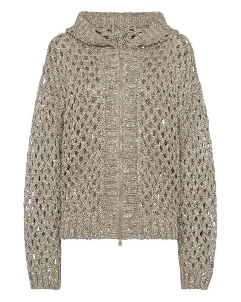Brunello Cucinelli Dazzling Cardigan mit Lochstrickmuster - Nude Nude