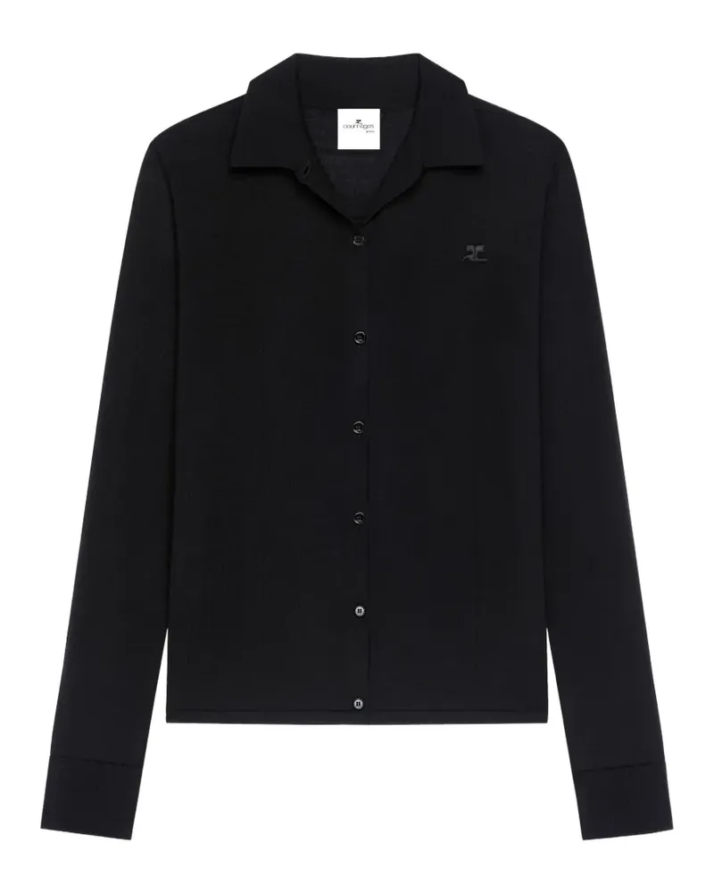 Courrèges Cardigan mit Poloshirtkragen - Schwarz Schwarz