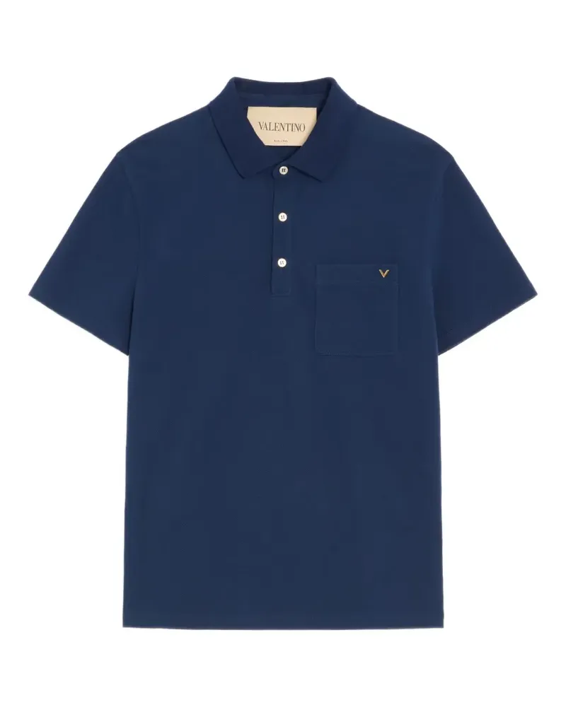 Valentino Garavani cotton piqué polo with VGold - Blau Blau