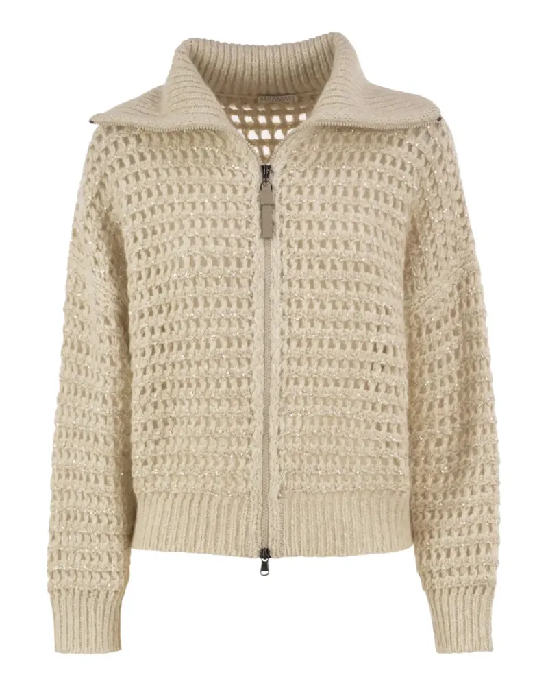 Brunello Cucinelli sequin-embellished openwork cardigan - Nude Nude