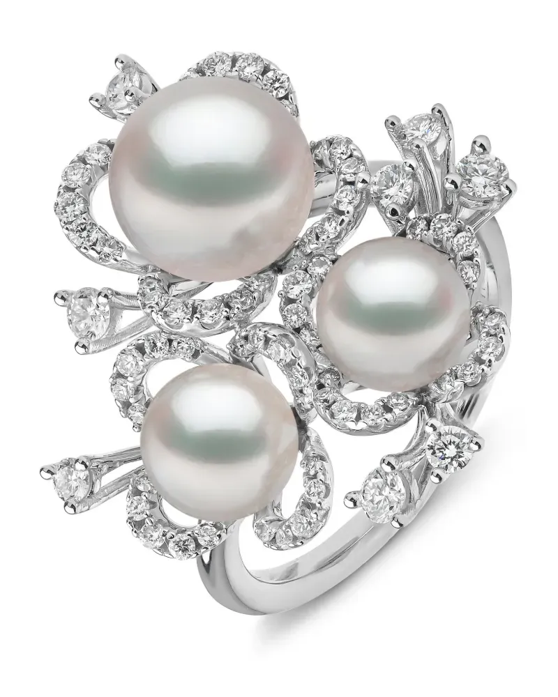 YOKO London 18kt Petal Weißgoldring mit Akoya-Perle und Diamanten - Silber Silber