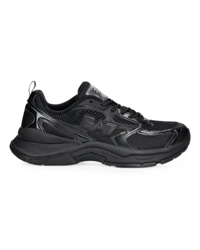 EA7 mesh-panelled logo-patch sneakers - Schwarz Schwarz