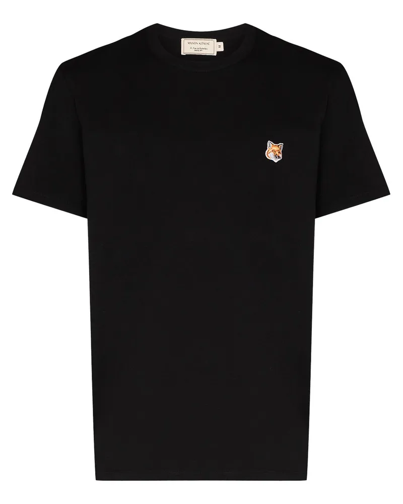 Kitsuné T-Shirt mit aufgesticktem Fuchs Schwarz