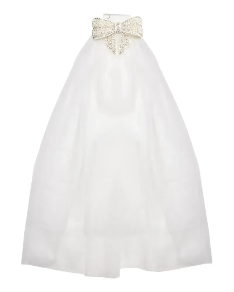 Self-Portrait pearl-embellished tulle veil - Weiß Weiß