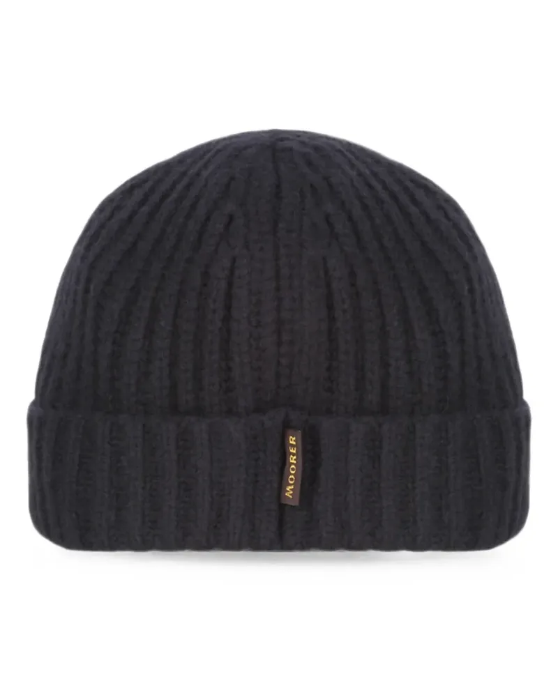 MOORER Gerippte Beanie - Blau Blau