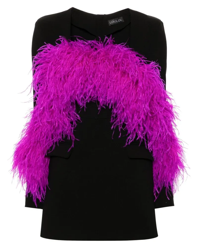 LOULOU Minikleid mit Federbesatz - Schwarz Schwarz