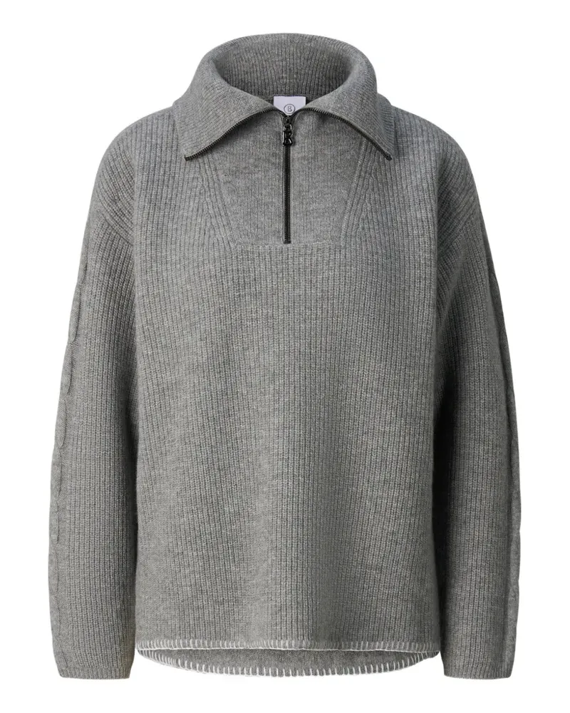 Bogner Larissa Pullover mit Zopfmuster und Reißverschluss - Grau Grau
