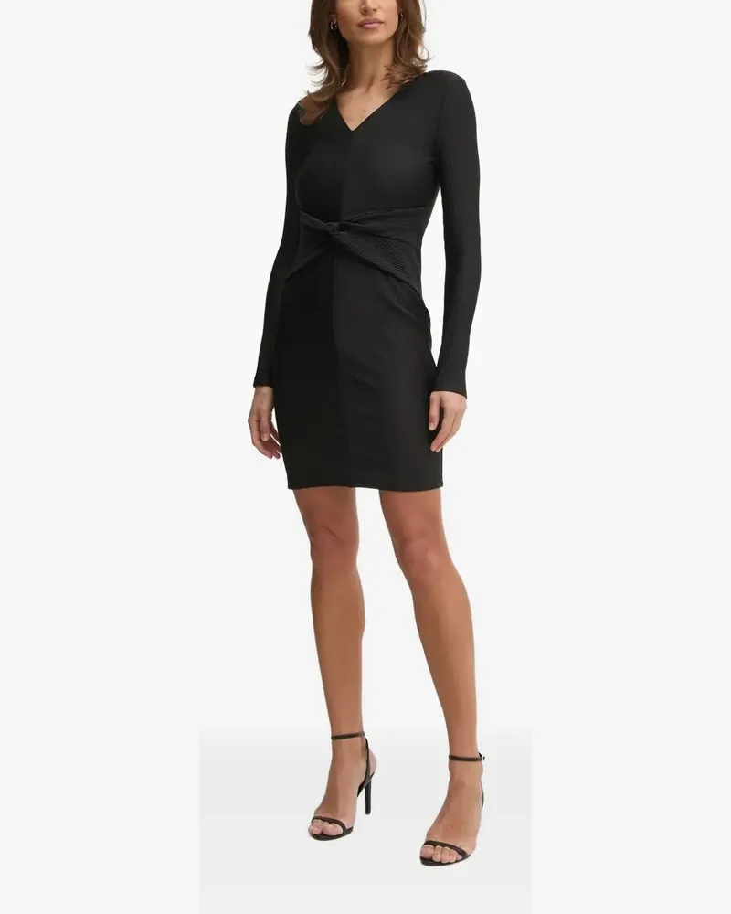 DKNY Geripptes Minikleid mit Knotendetail - Schwarz Schwarz