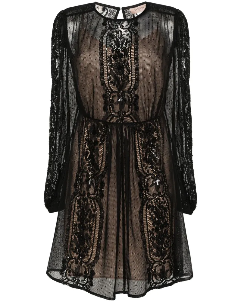 Twin-Set Minikleid aus Spitze mit Blumenmuster - Schwarz Schwarz