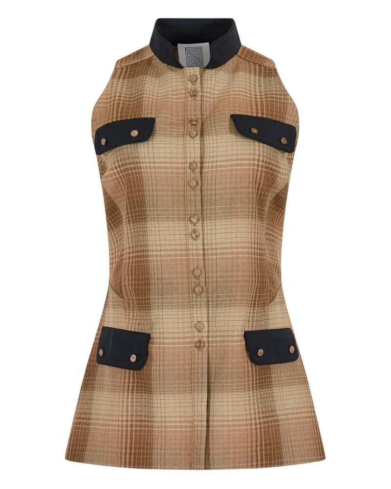 Rosie Assoulin Emotionally Vested plaid button top - Nude Nude