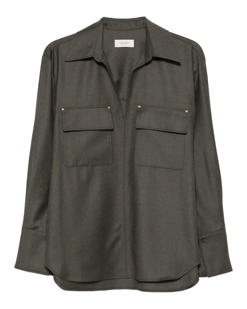 AGNONA Langärmelige Bluse mit Brusttasche - Grau Grau