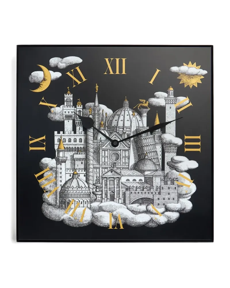 Fornasetti Wanduhr mit Architekturmotiv - Schwarz Schwarz