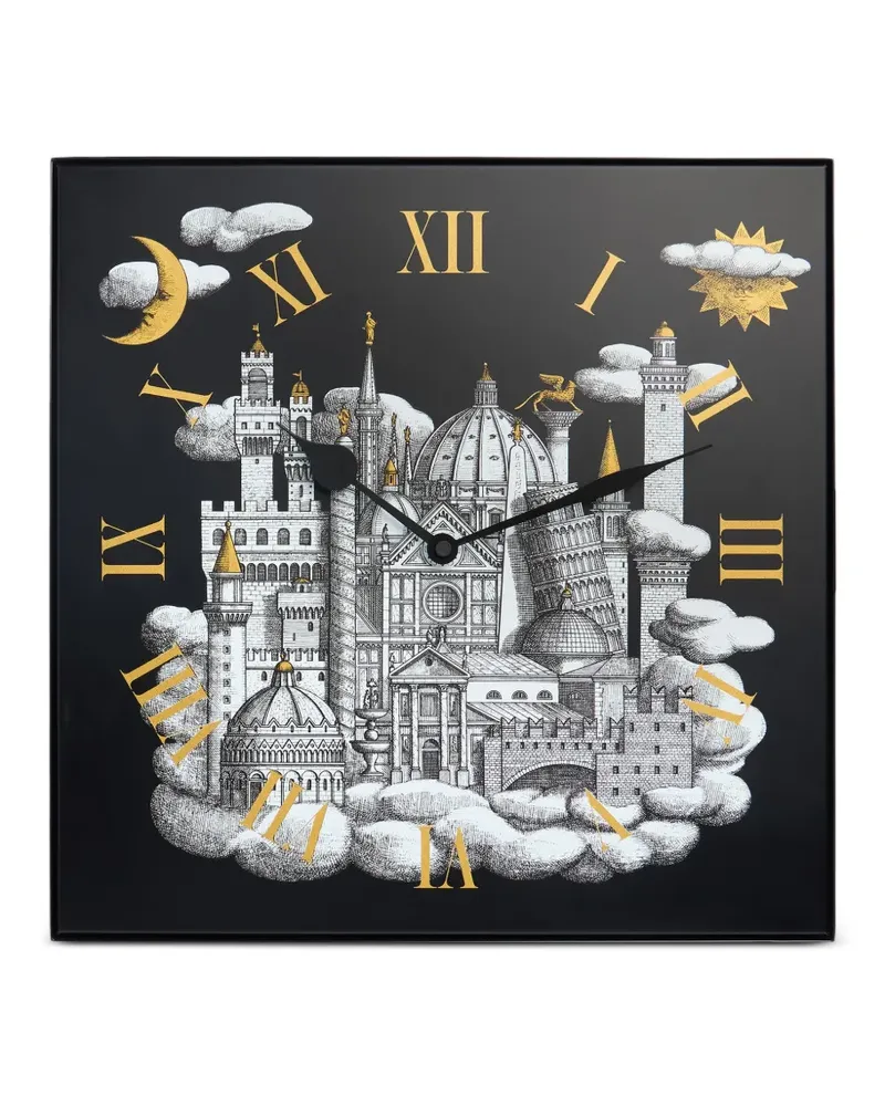Fornasetti Wanduhr mit Architekturmotiv - Schwarz Schwarz