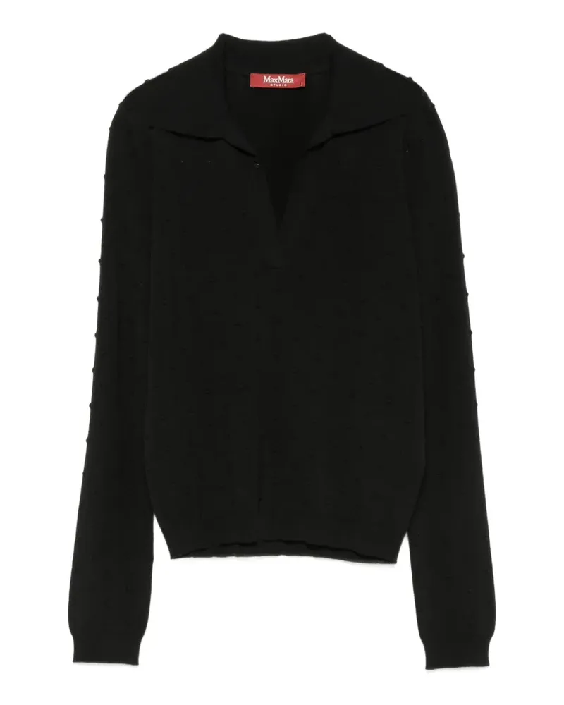 Max Mara Poloshirt aus Bommelstrick - Schwarz Schwarz