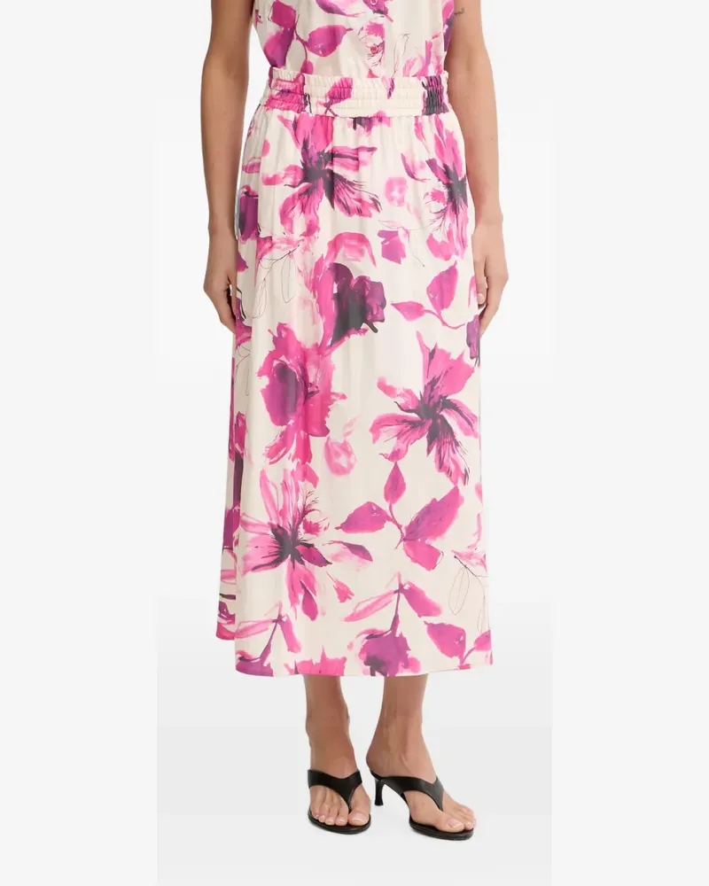 MARC AUREL floral-print smocked-waist midi skirt - Nude Nude