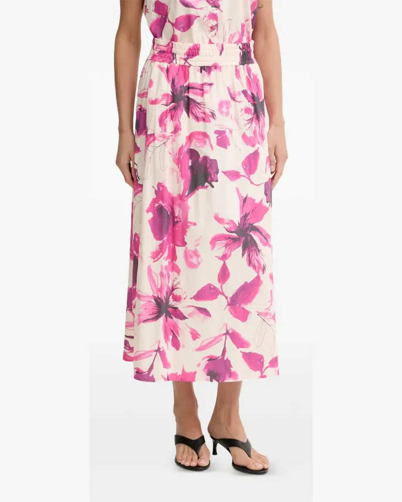 MARC AUREL Midirock mit Blumenprint und gesmoktem Bund - Nude Nude