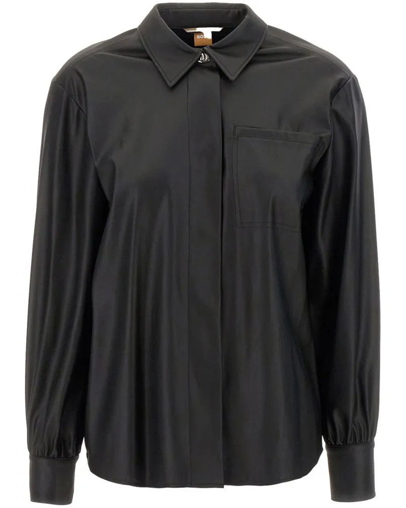 HUGO BOSS Hemd aus Faux-Leder - Schwarz Schwarz