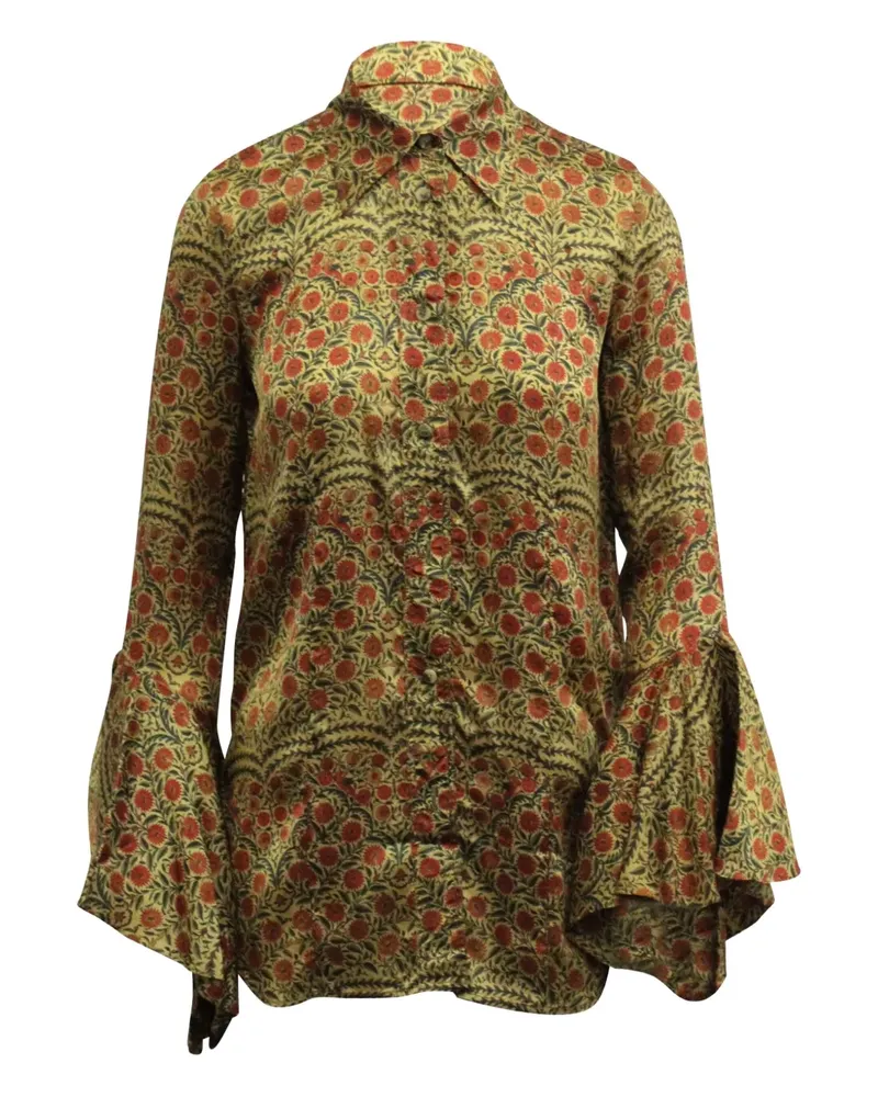 KHAITE floral-print ruffled blouse - Grün Grün