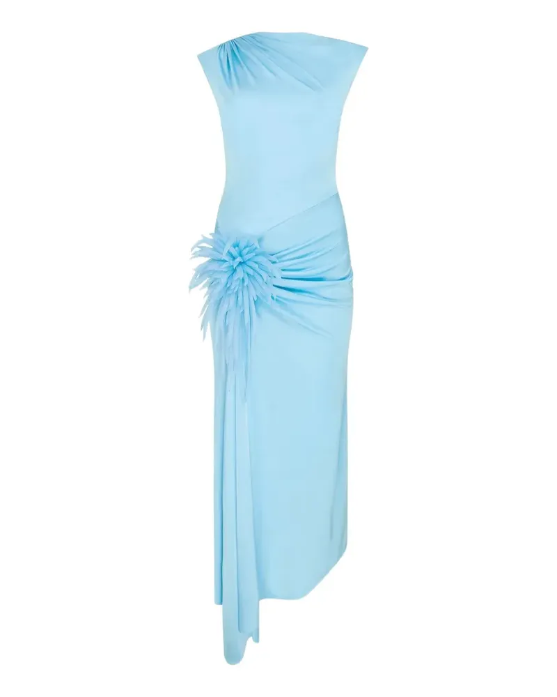 David Koma flower-appliqué ruched dress - Blau Blau