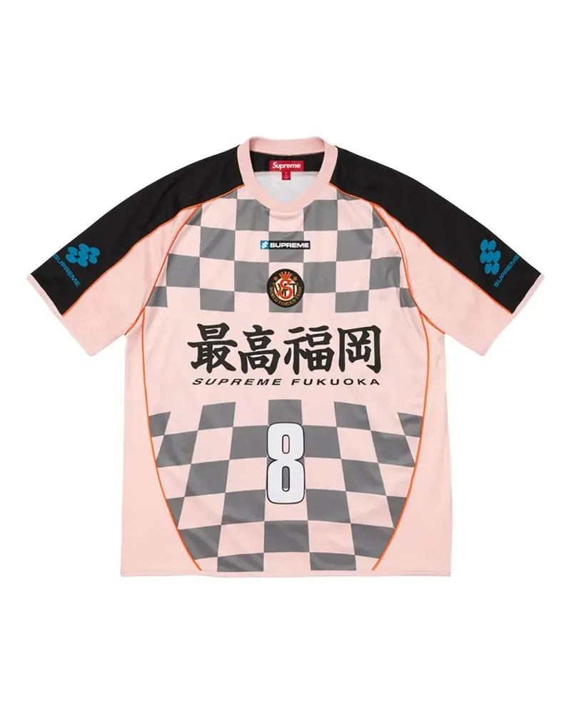 Supreme Being Checkerboard Soccer T-Shirt mit Logo-Patch - Rosa Rosa