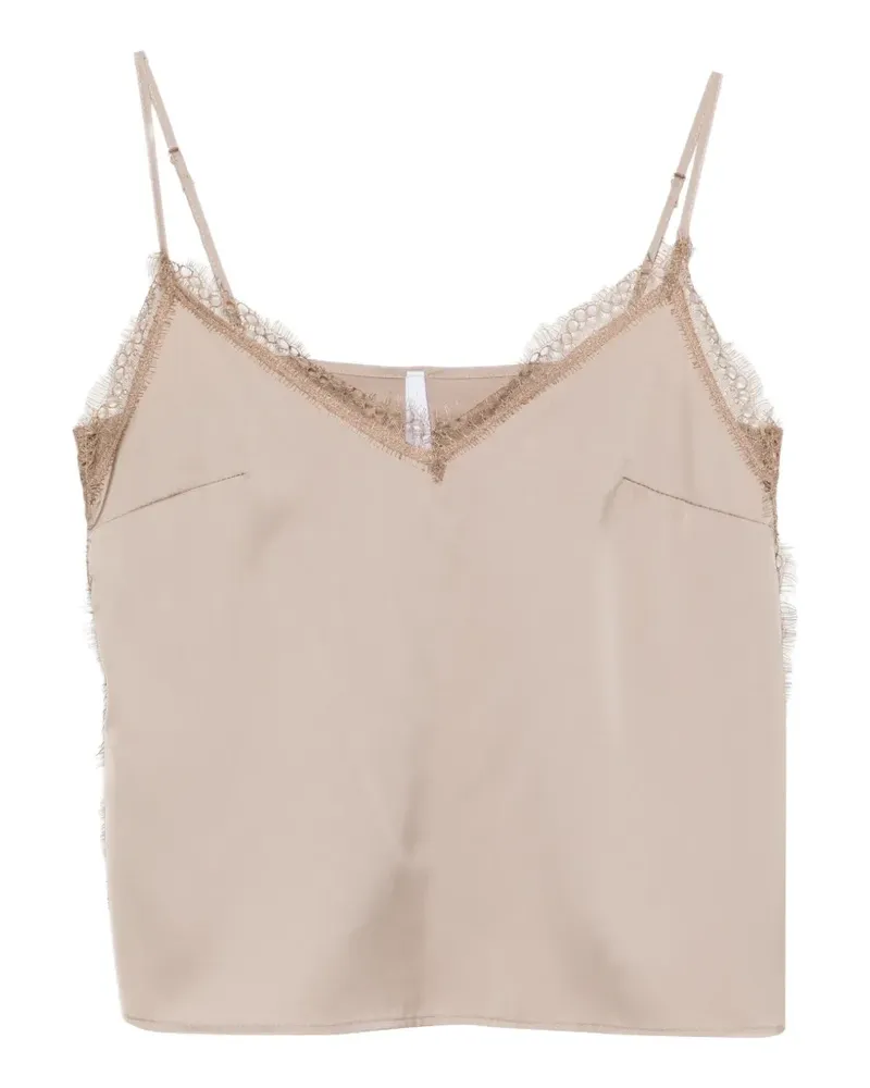 IMPERIAL lace-trim V-neck top - Nude Nude