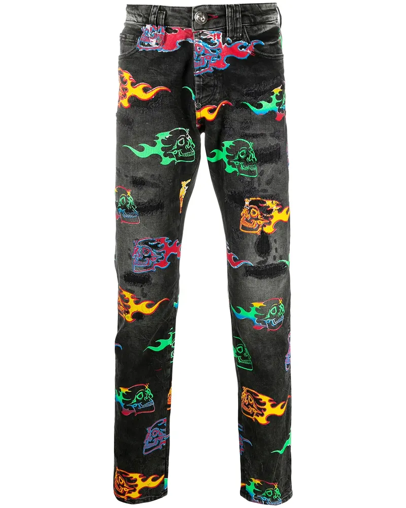 Philipp Plein Skull on Fire' Jeans - Schwarz Schwarz