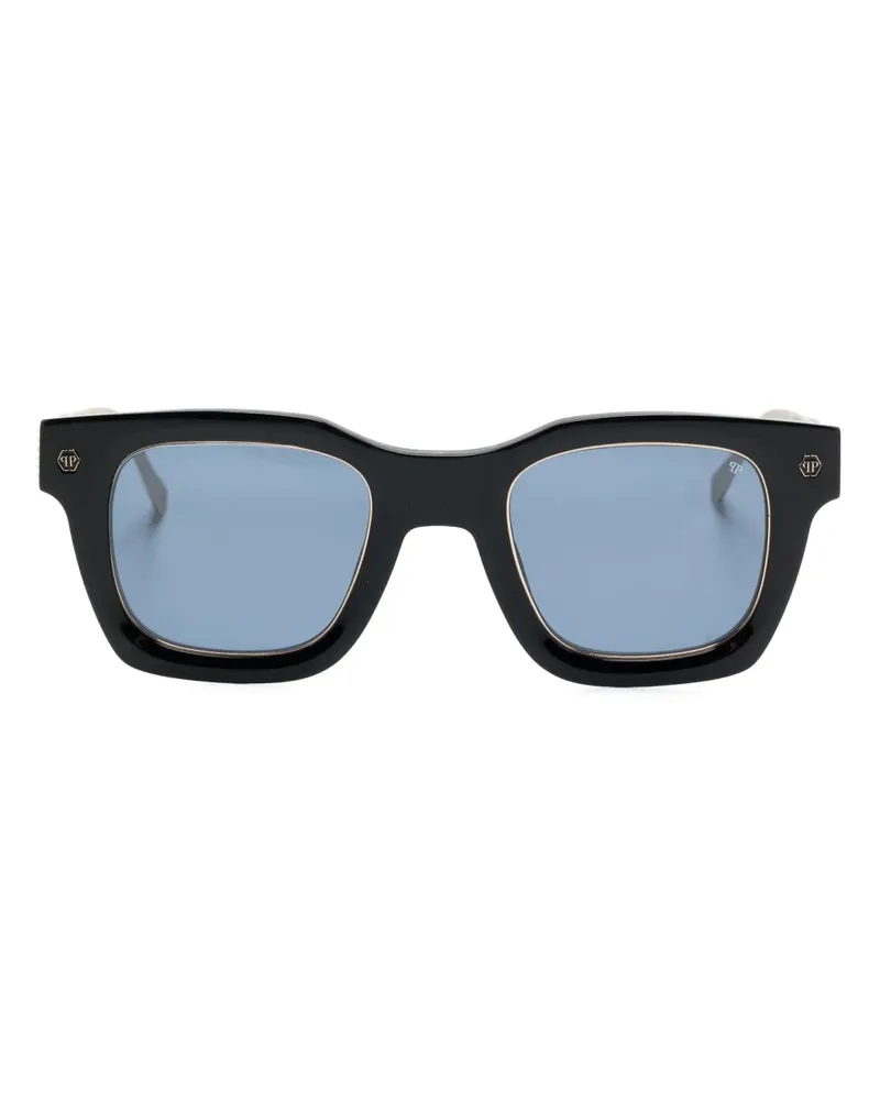 Philipp Plein Rock Superhero Sonnenbrille mit eckigem Gestell - Schwarz Schwarz
