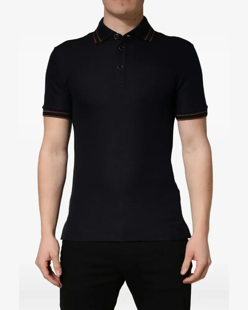 Dolce & Gabbana dark-blue silk short-sleeve polo T-shirt - Blau Blau