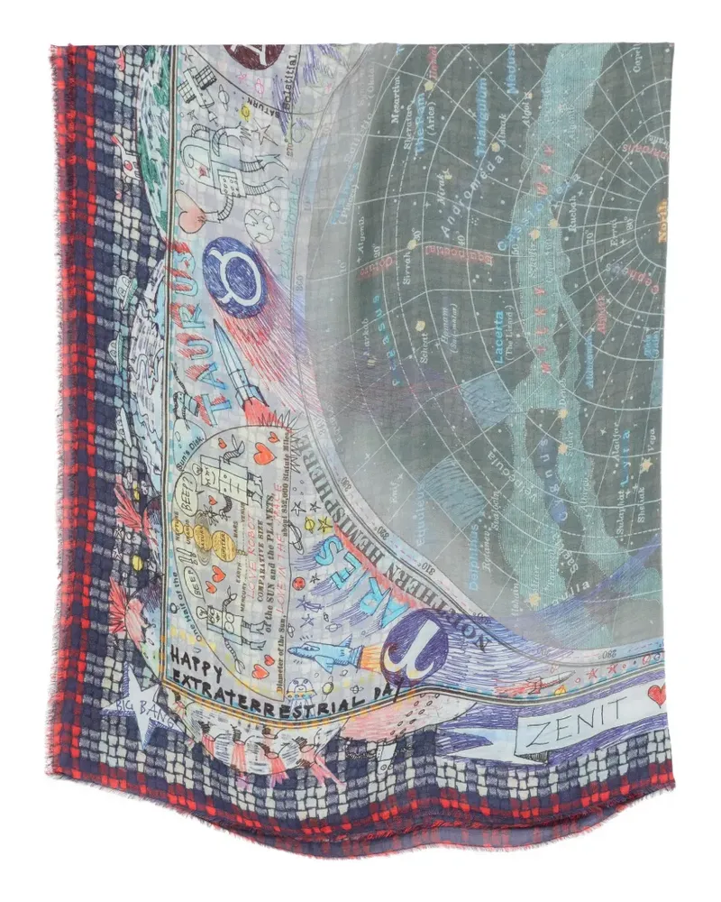 Faliero Sarti astrological-print frayed scarf - Grau Grau