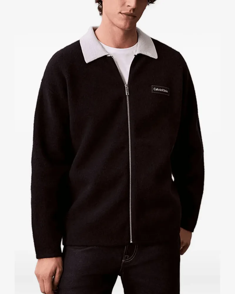 Calvin Klein point-collar zip-up cardigan - Schwarz Schwarz