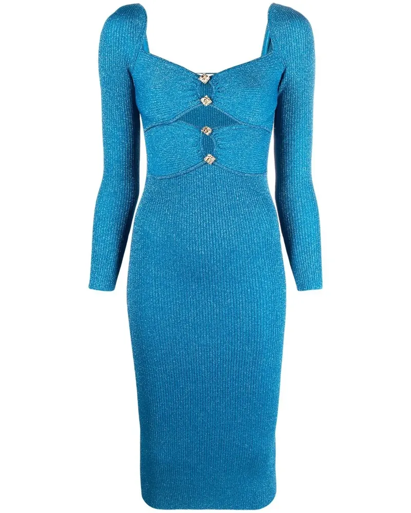 Self-Portrait Gerafftes Kleid mit Cut-Out - Blau Blau