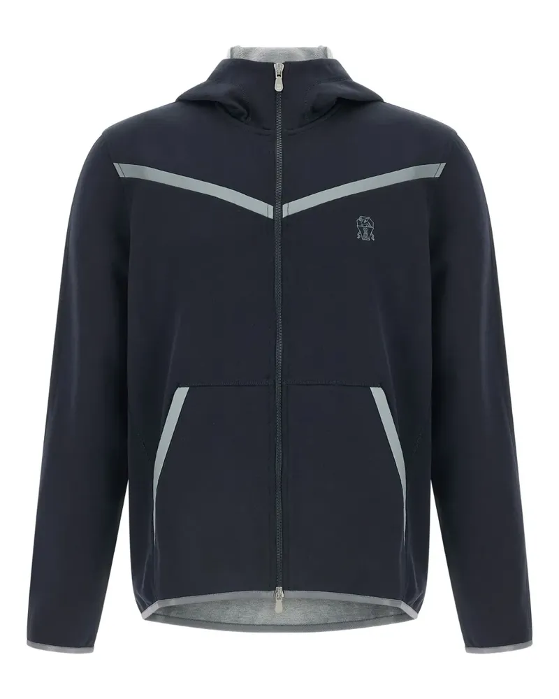 Brunello Cucinelli logo print zip hoodie - Blau Blau