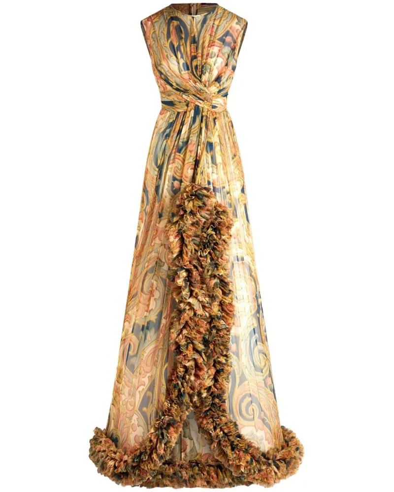 Etro Seiden-Maxikleid mit Print - Nude Nude