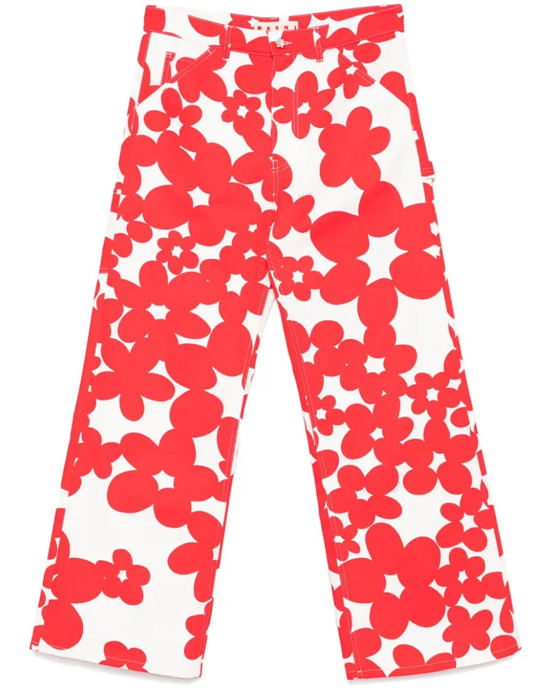 Marni Gabardine-Hose mit Blumen-Print - Rot Rot