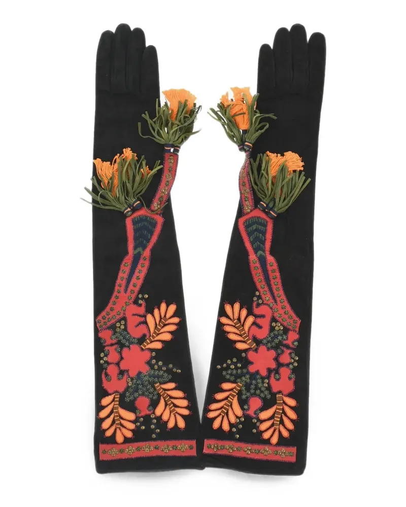 Dsquared2 floral-pattern studded gloves - Schwarz Schwarz