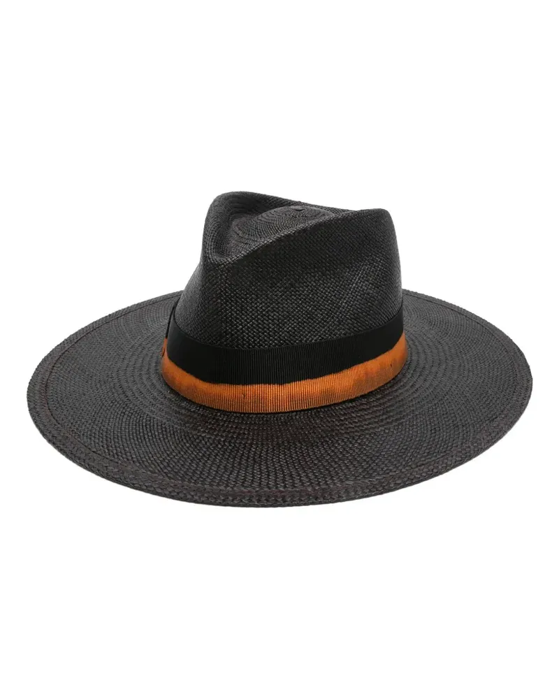 Borsalino bow-embellishment straw fedora hat - Schwarz Schwarz