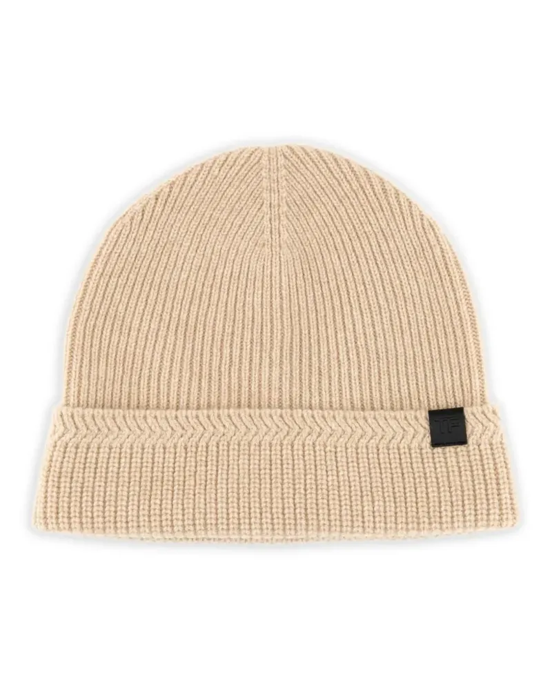 Tom Ford logo-patch beanie hat - Nude Nude