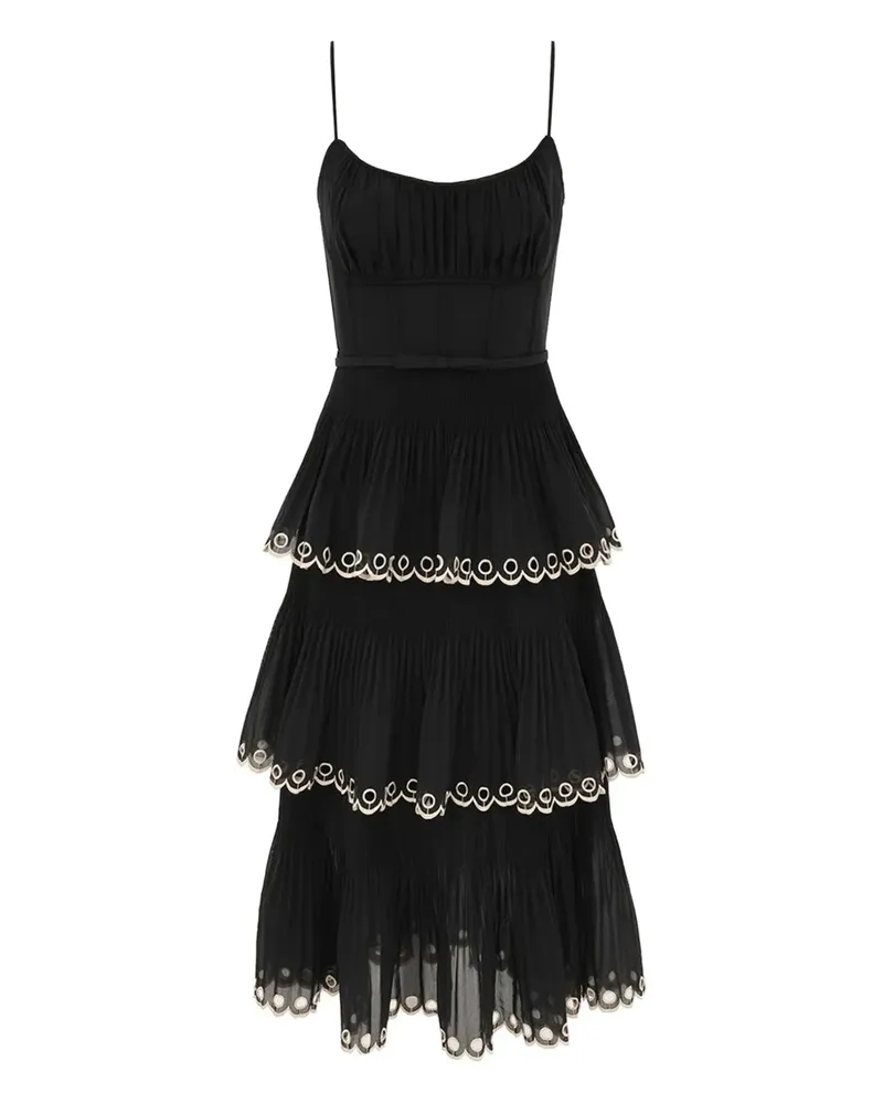 Zimmermann Gestuftes Midikleid mit Stickerei - Schwarz Schwarz