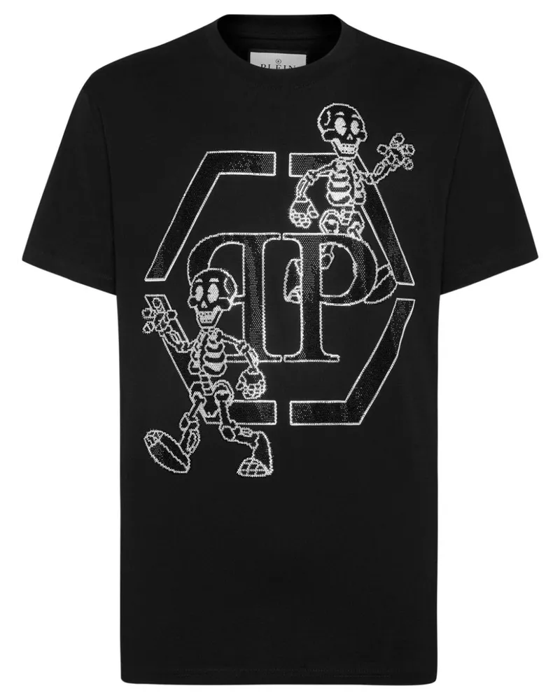 Philipp Plein T-Shirt mit Strass-Skelett - Schwarz Schwarz