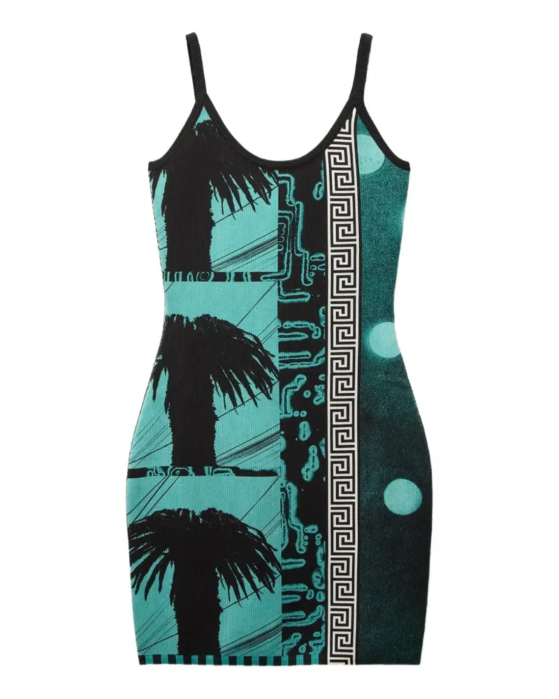 Versace Greca-print graphic-pattern dress - Blau Blau